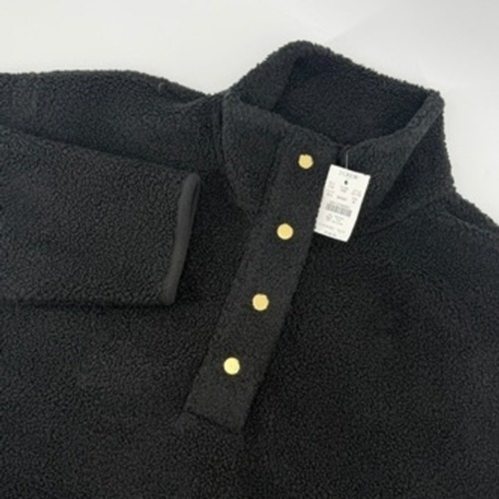 J.Crew Womens Black‎ Sherpa Fleece Mock Neck Snap Pullover Jacket Size M NEW